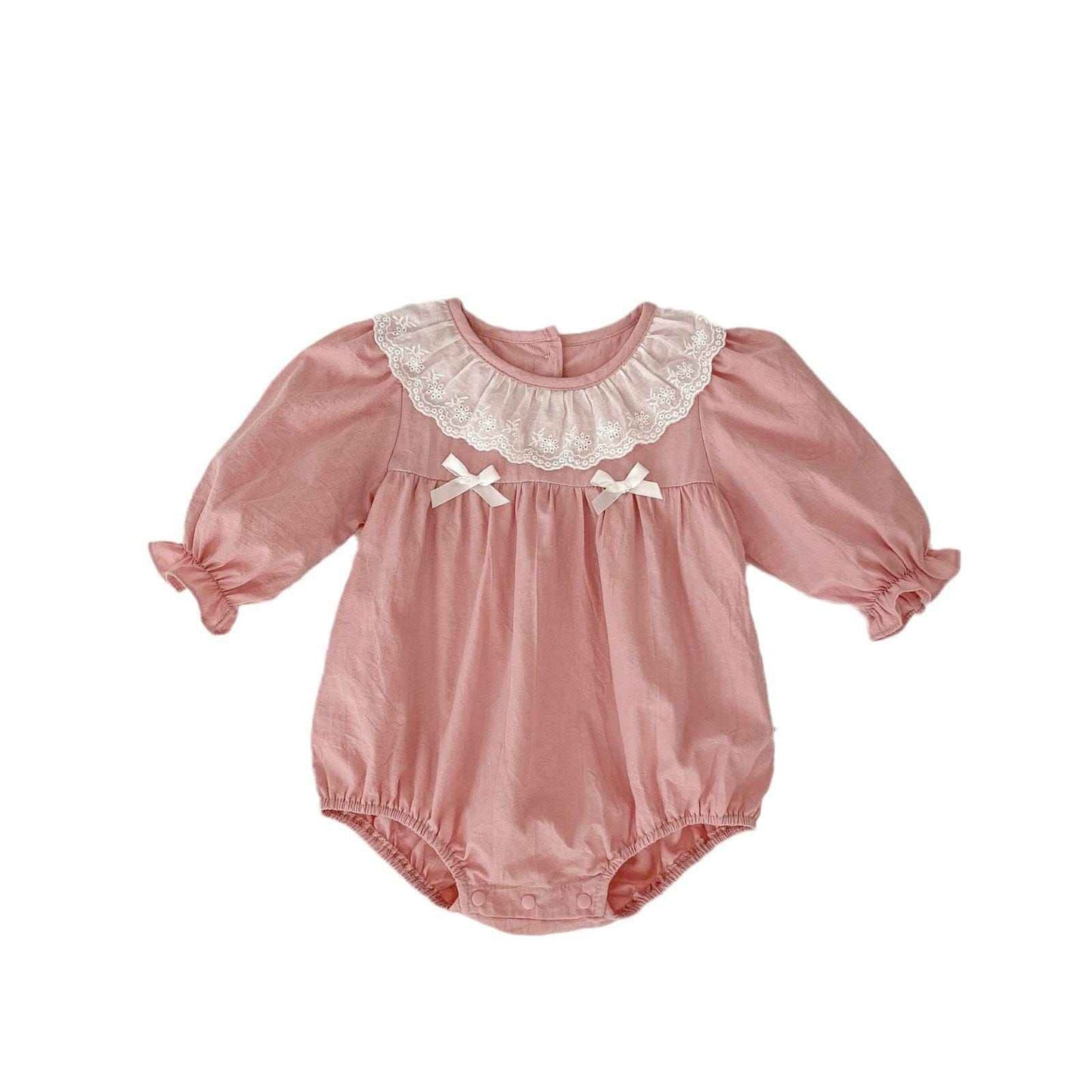 Spring Arrival Baby Girls Long Sleeves Floral Embroidered Collar Onesies Bodysuits