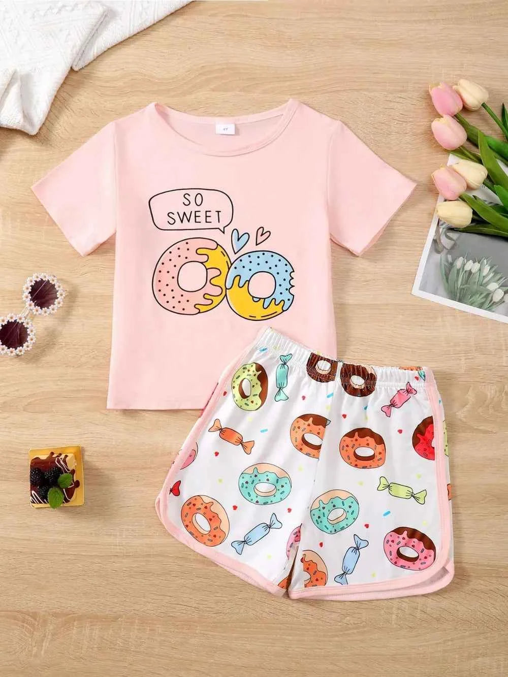 Children's Donut Round Neck Top and Pants Set