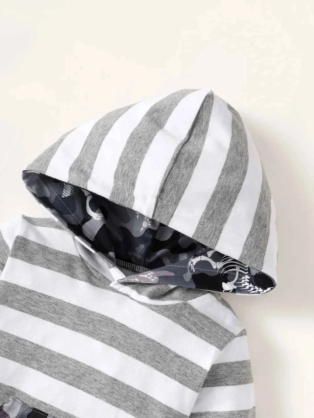 Children's Striped Hooded Bodysuit and Camouflage Pants Set