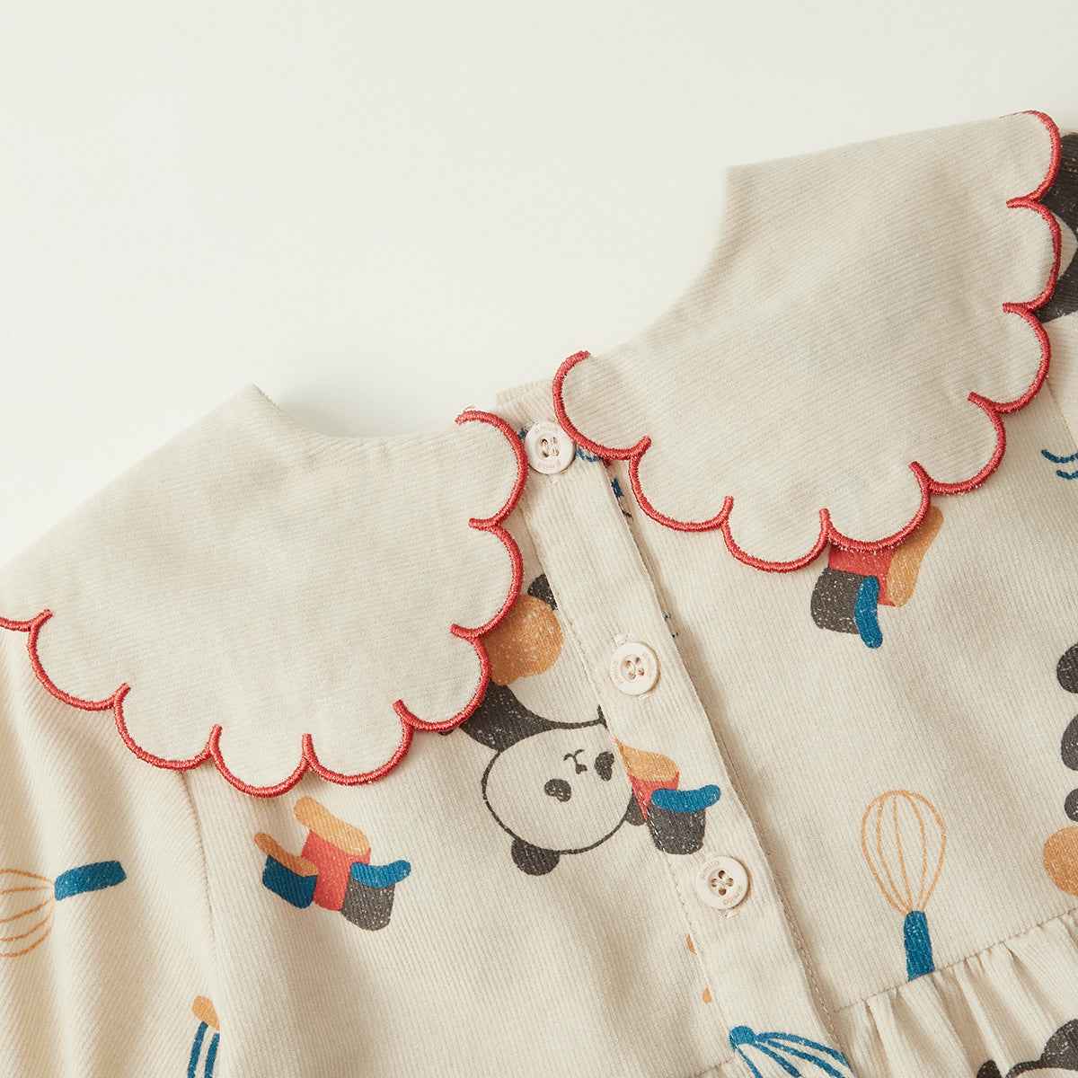 Autumn New Children's Clothing Girls Dress Long-Sleeved Korean Cartoon A-Line Skirt Lace Lapel Corduroy Skirt
