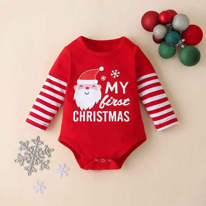 Autumn Baby Children's Christmas Long-Sleeved Three-Piece Suit New Striped Pants Detachable Hat Romper Suit