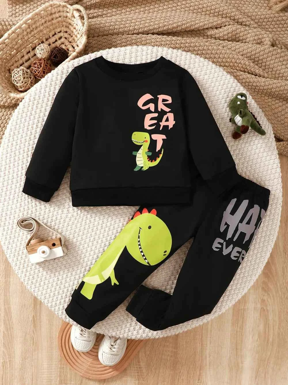 Children's Dinosaur Graphic Sweatshirt and Pants Set