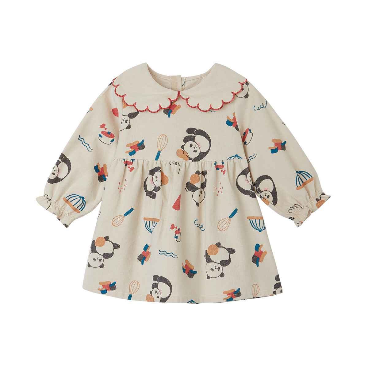 Autumn New Children's Clothing Girls Dress Long-Sleeved Korean Cartoon A-Line Skirt Lace Lapel Corduroy Skirt