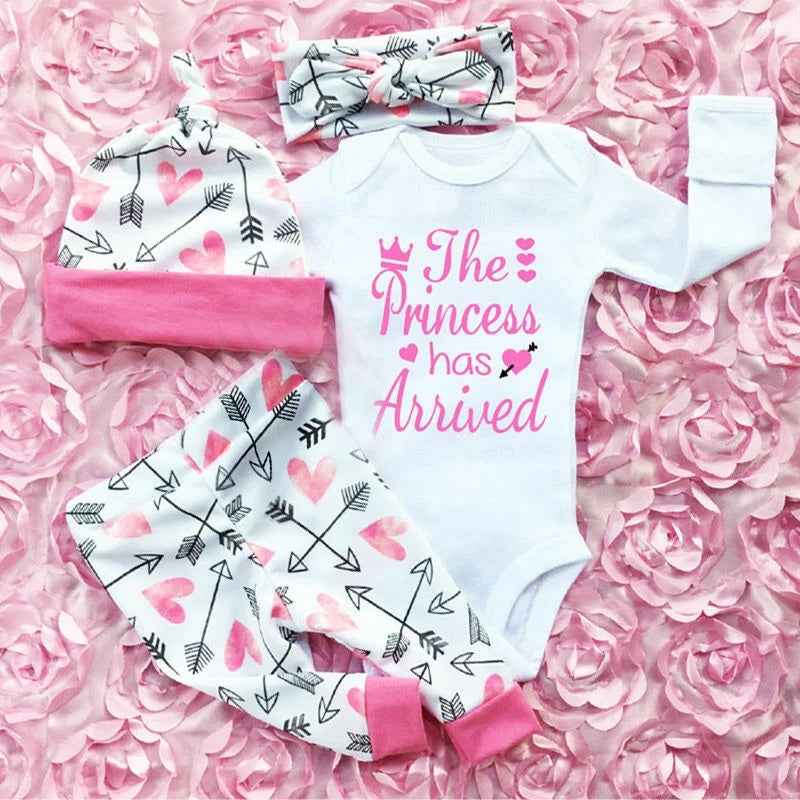 4PCS Newborn Kids Baby Girl Outfits Clothes Romper Bodysuit Pants Outfits Set