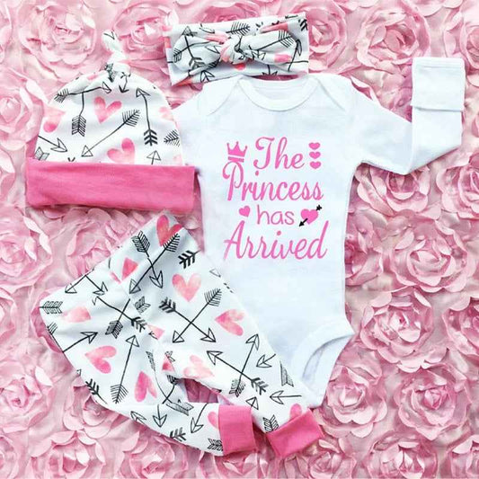 4PCS Newborn Kids Baby Girl Outfits Clothes Romper Bodysuit Pants Outfits Set