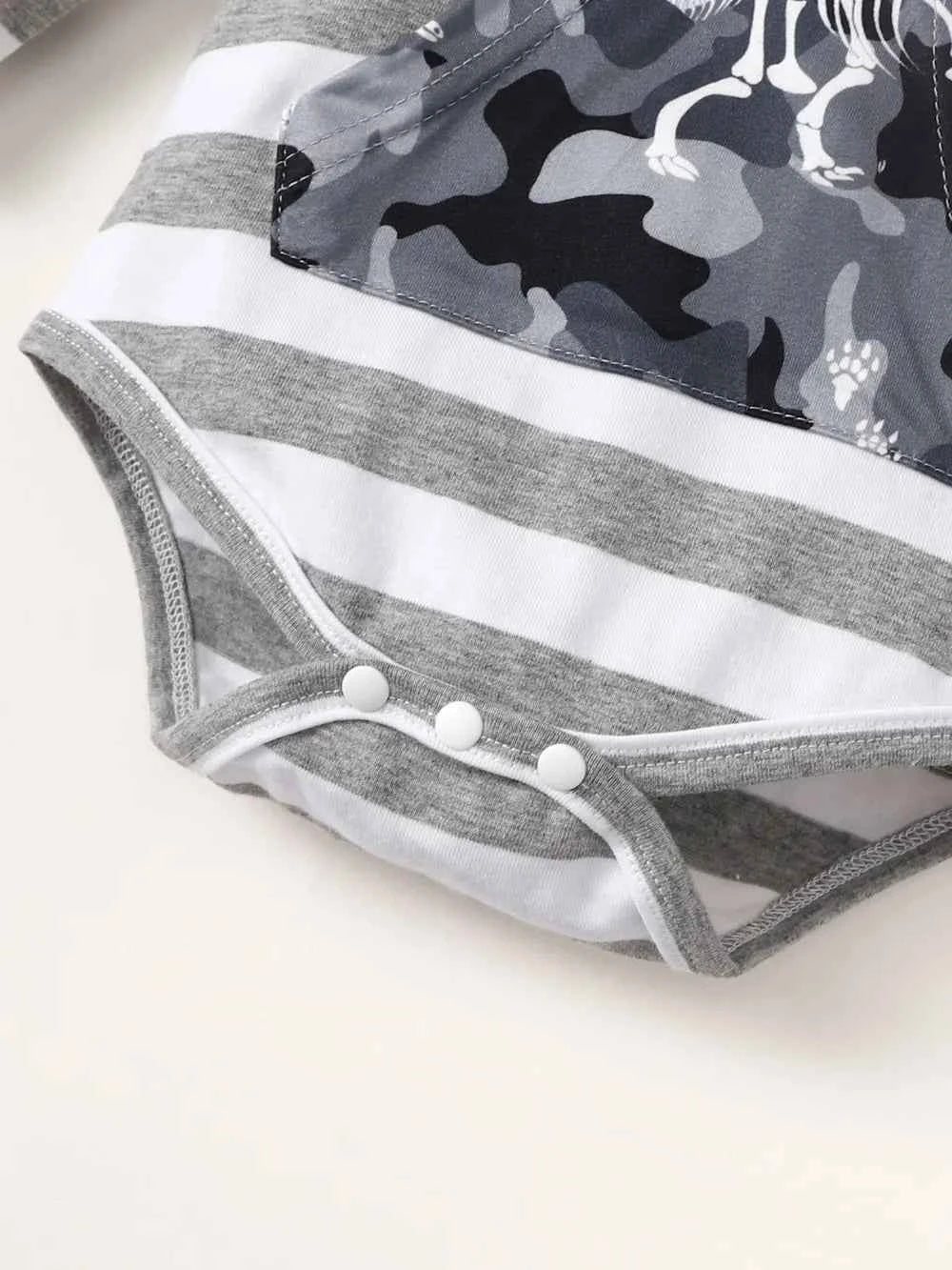 Children's Striped Hooded Bodysuit and Camouflage Pants Set