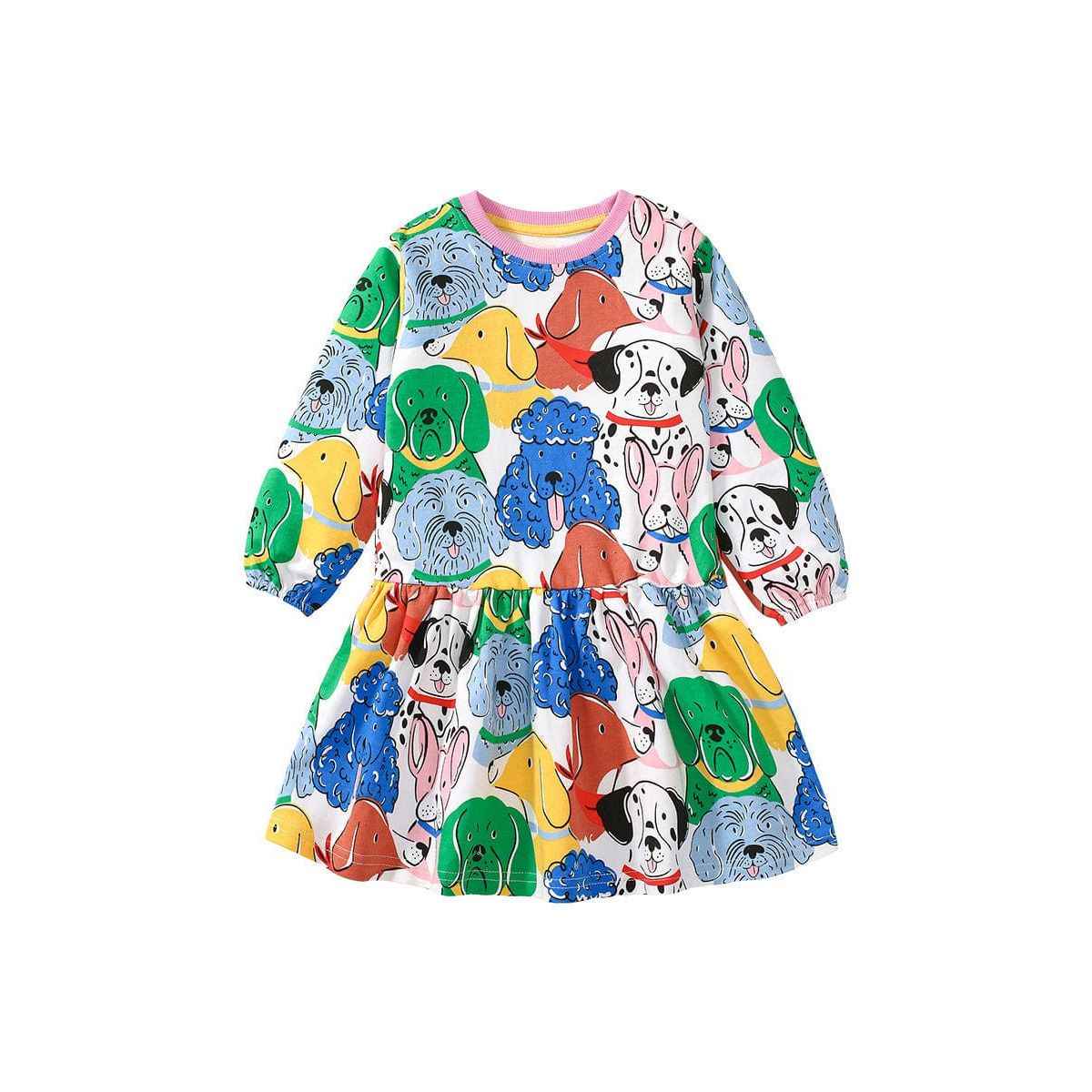 Design Autumn Girls Vivid Colorful Dogs Pattern Dress