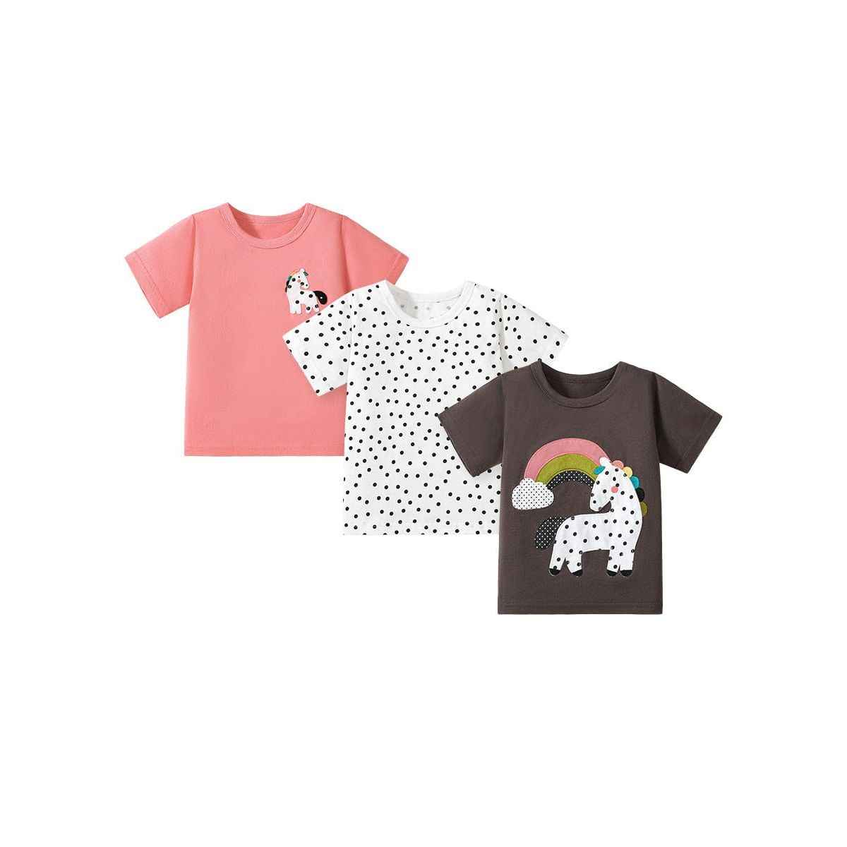 Girls’ Dots Cartoon Pattern Short Sleeves T-shirt in European and American Style for Summer