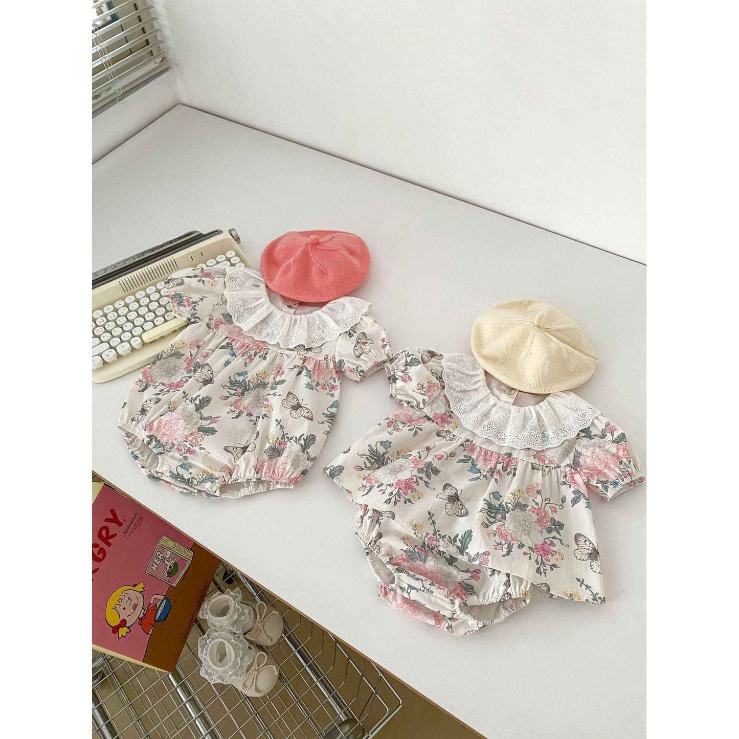 Summer Baby Girls Flowers And Butterfly Pattern Short Sleeves Onesies/Dress