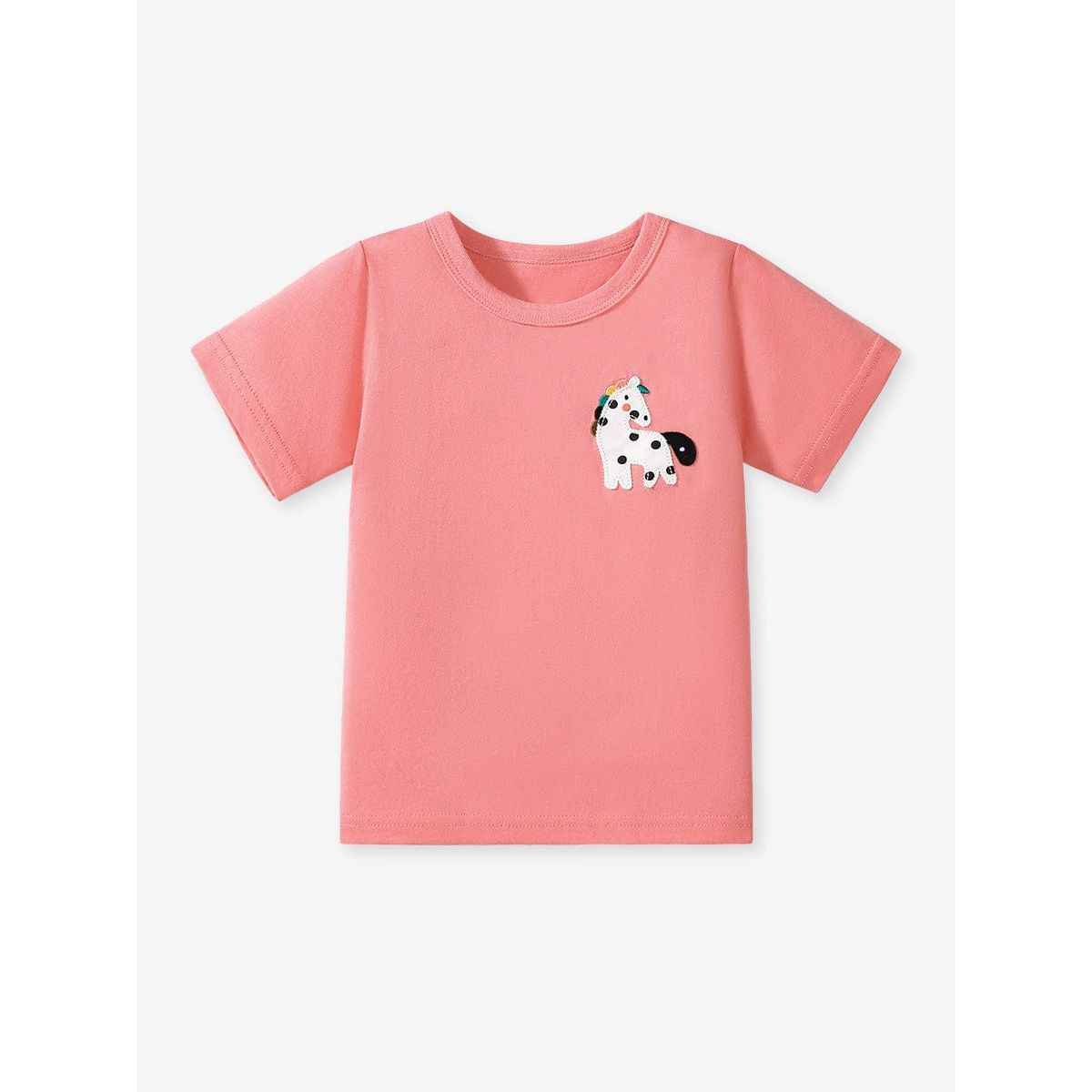 Girls’ Dots Cartoon Pattern Short Sleeves T-shirt in European and American Style for Summer