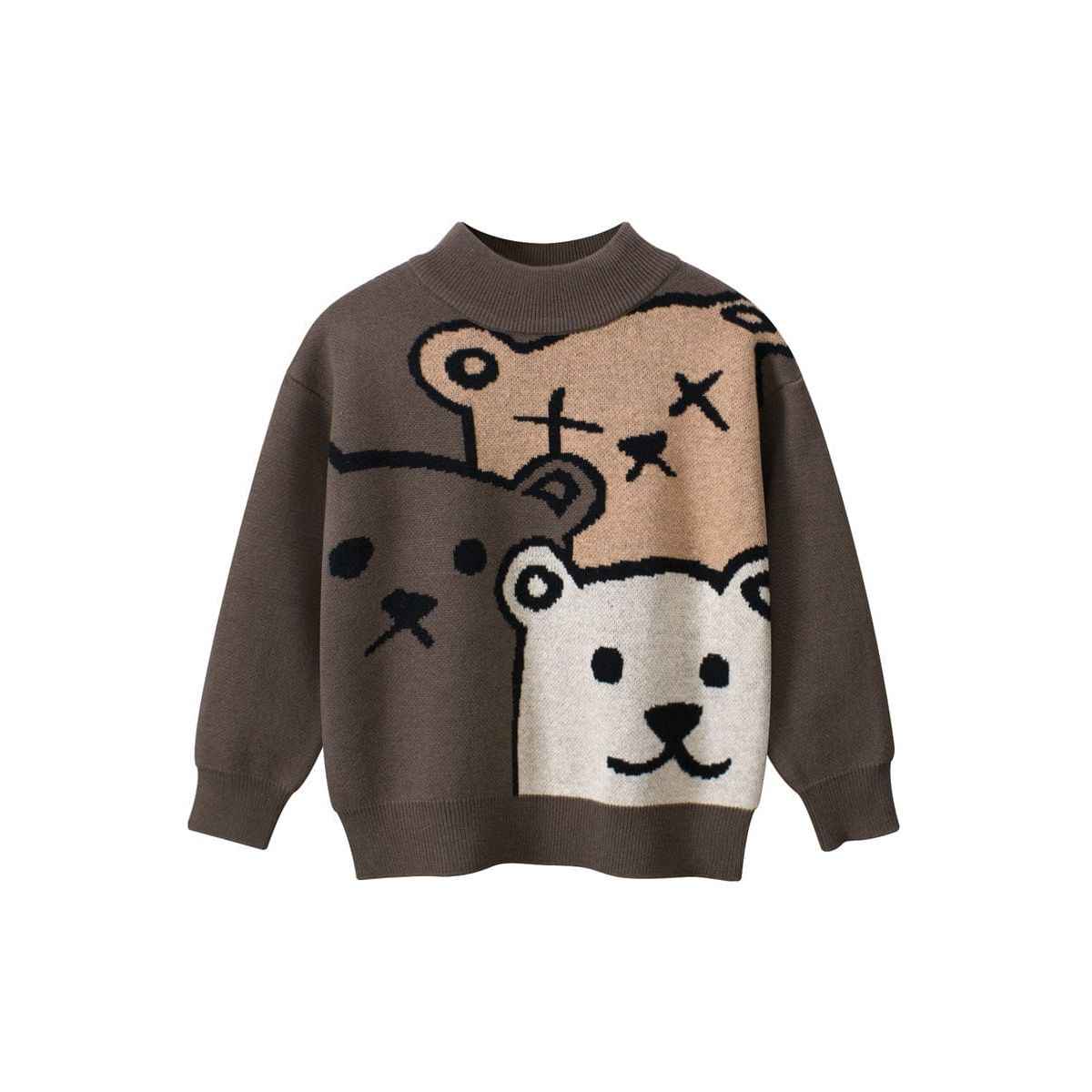Baby Boys Teddy Bears Confusing Cartoon Mock Neck Long Sleeve Pullover
