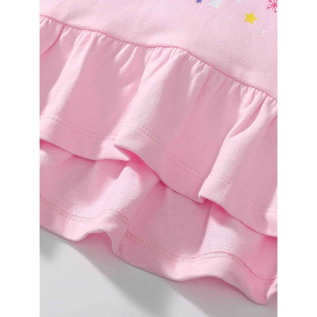 Spring And Autumn Girls Cute Cartoon Unicorn Pattern Long Sleeves Top Dress And Grey Pants Clothing Set