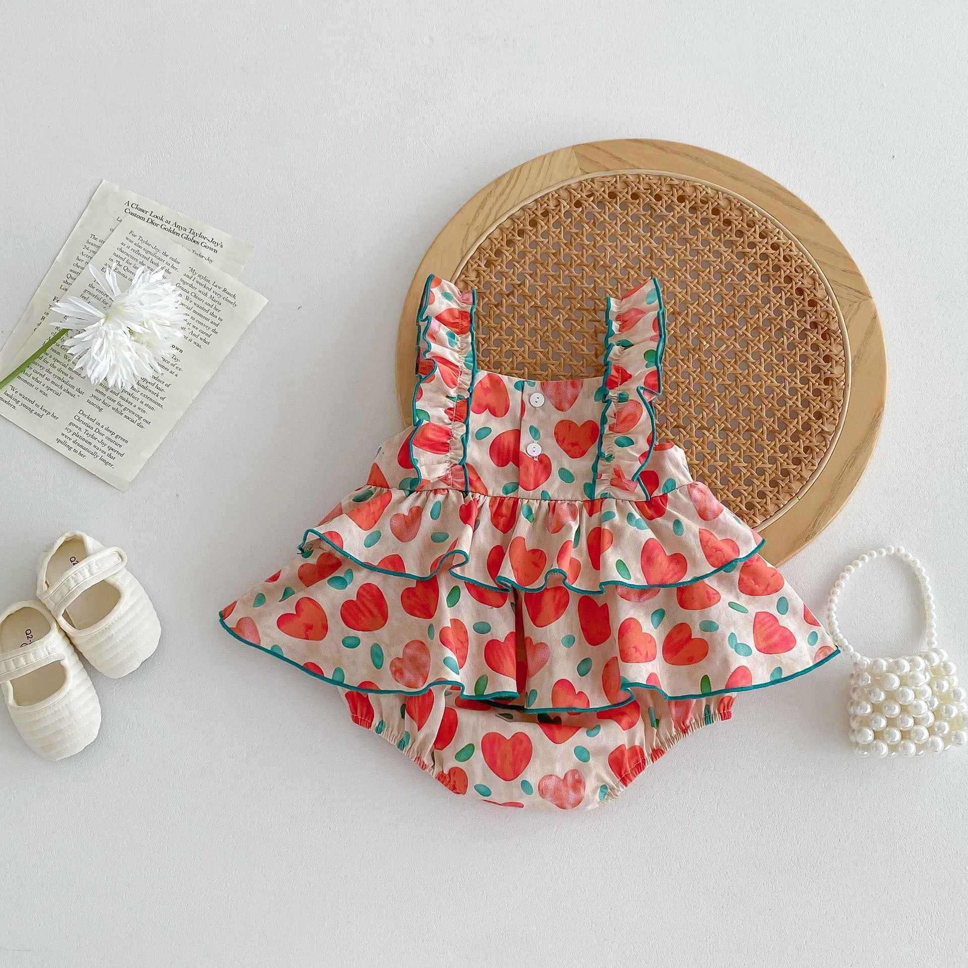 New Arrival Summer Baby Kids Girls Heart Pattern Sleeveless Big Bow Strap Onesies