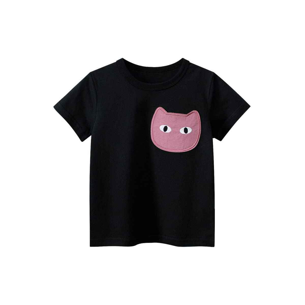 Cat Face Cartoon Pattern Girls T-Shirt In European And American Style For Summer