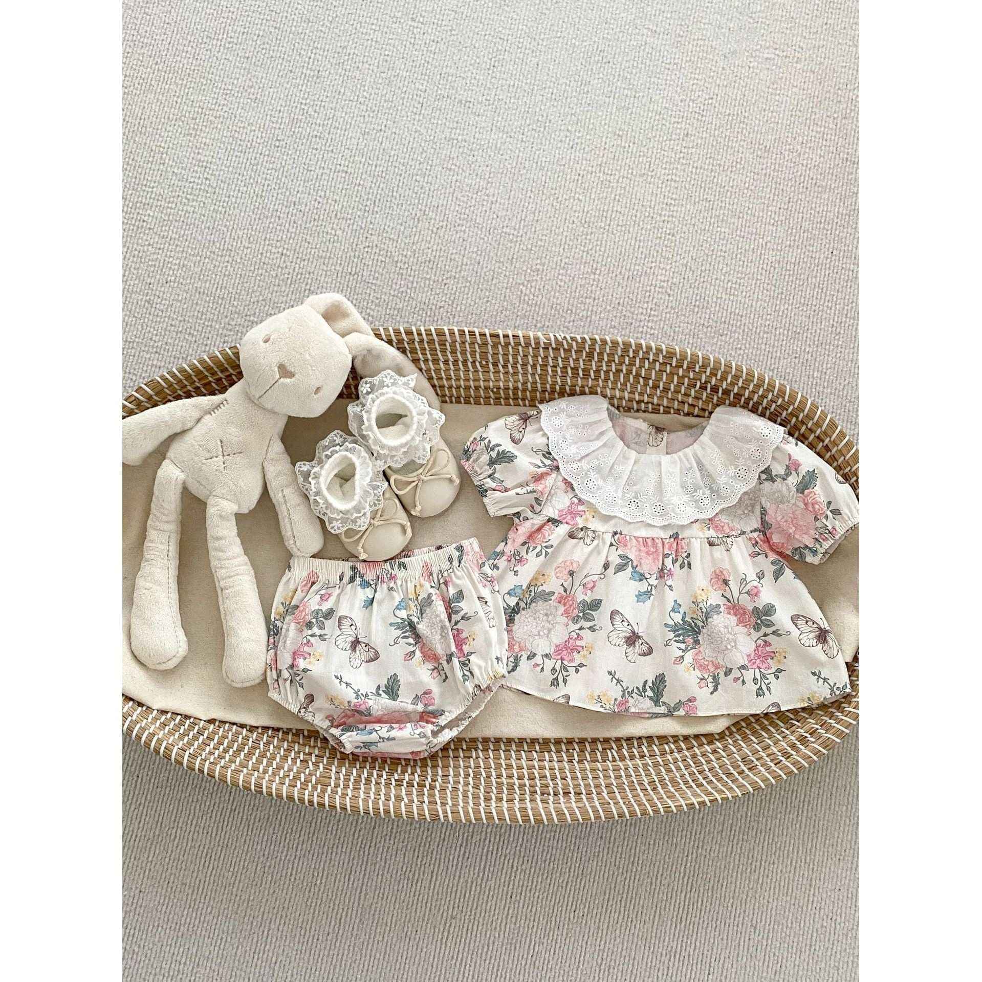 Summer Baby Girls Flowers And Butterfly Pattern Short Sleeves Onesies/Dress