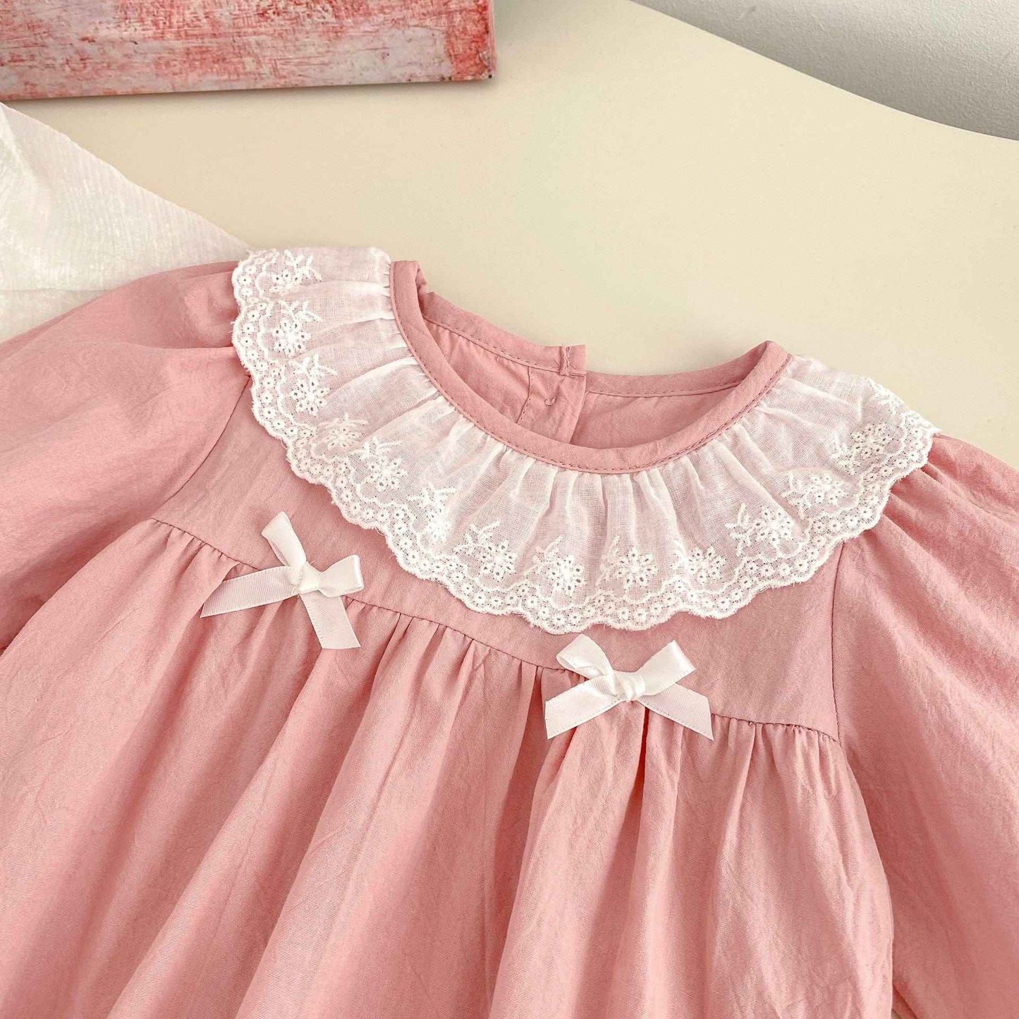 Spring Arrival Baby Girls Long Sleeves Floral Embroidered Collar Onesies Bodysuits