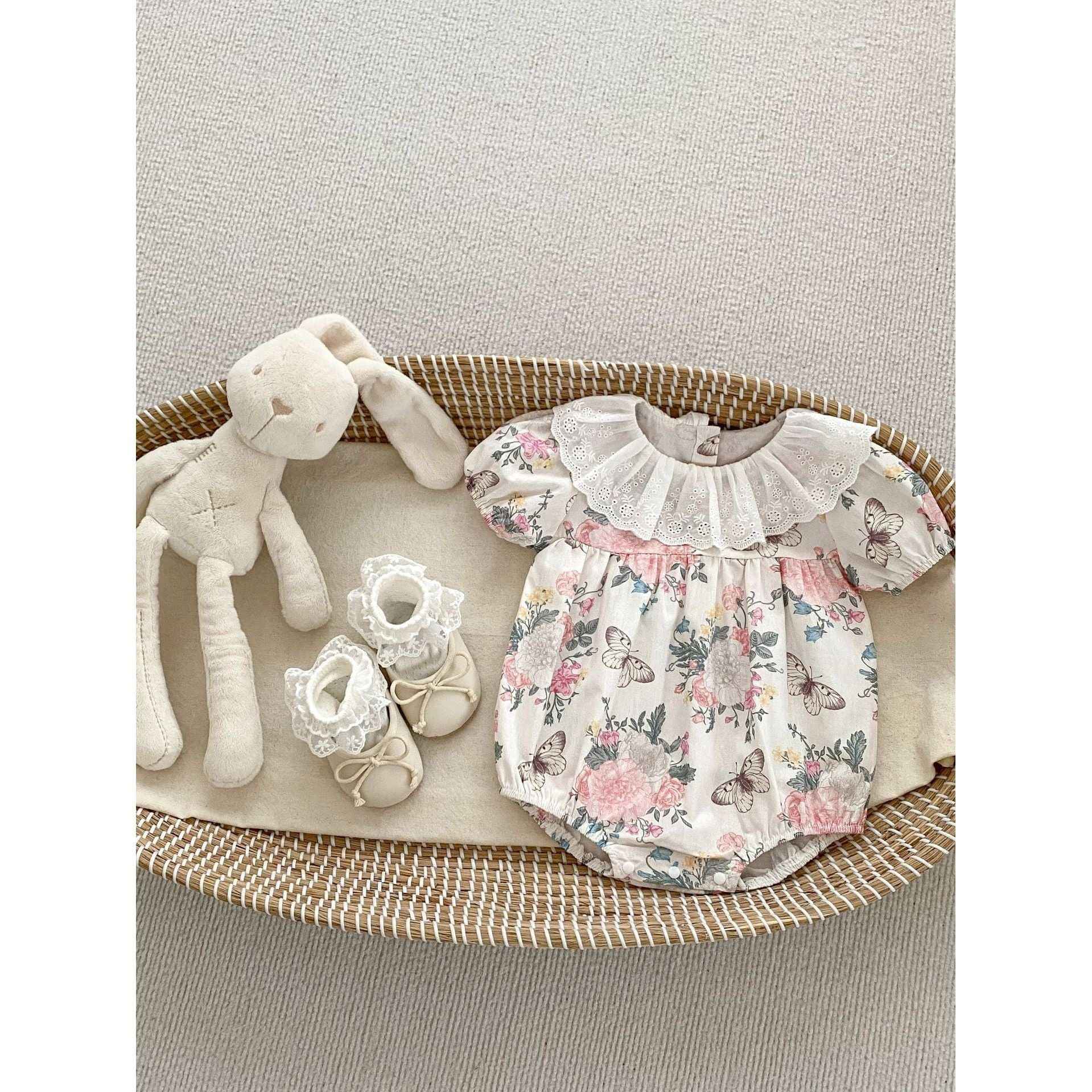 Summer Baby Girls Flowers And Butterfly Pattern Short Sleeves Onesies/Dress