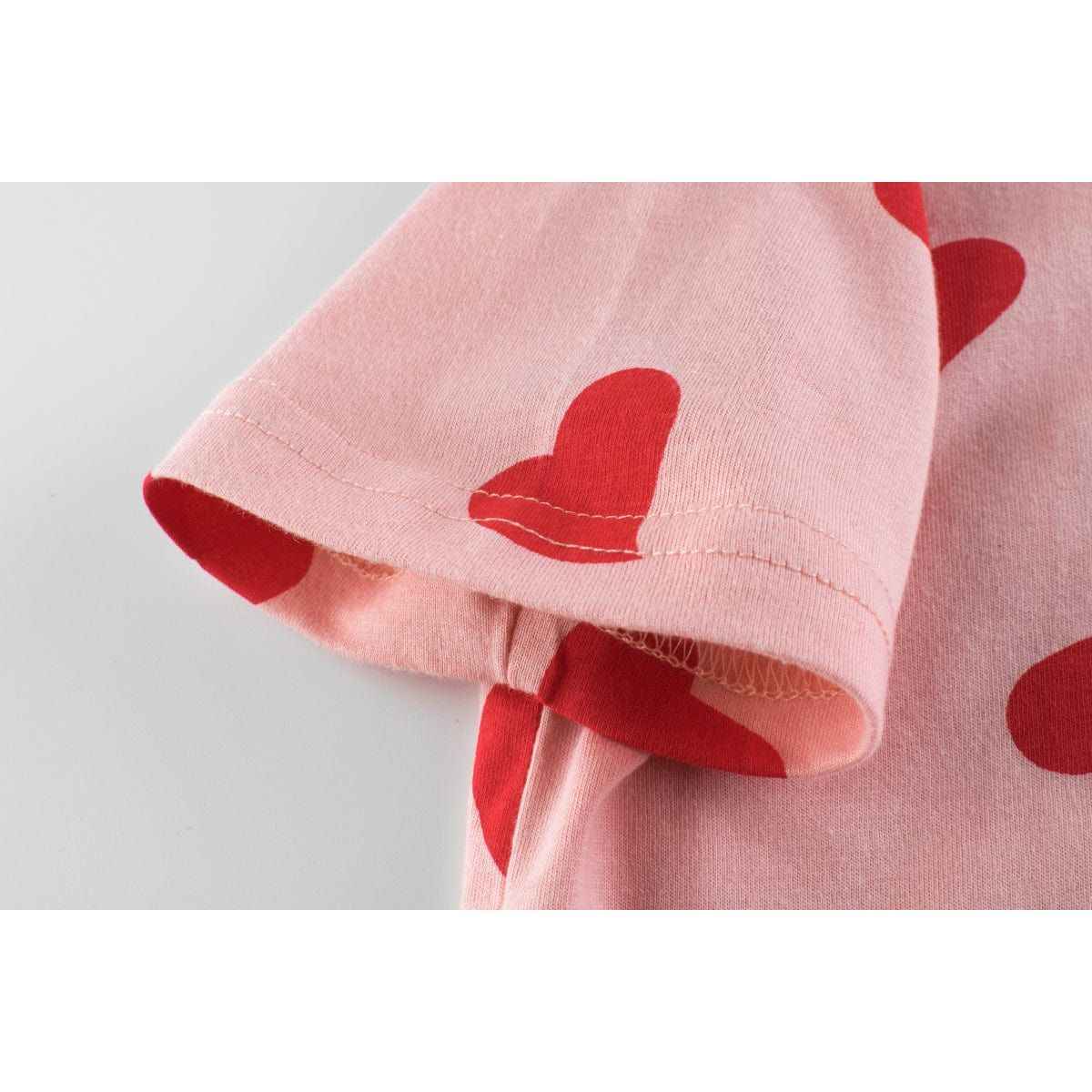 Baby Girls Heart Print Round Collar Short-Sleeved Tee Shirts