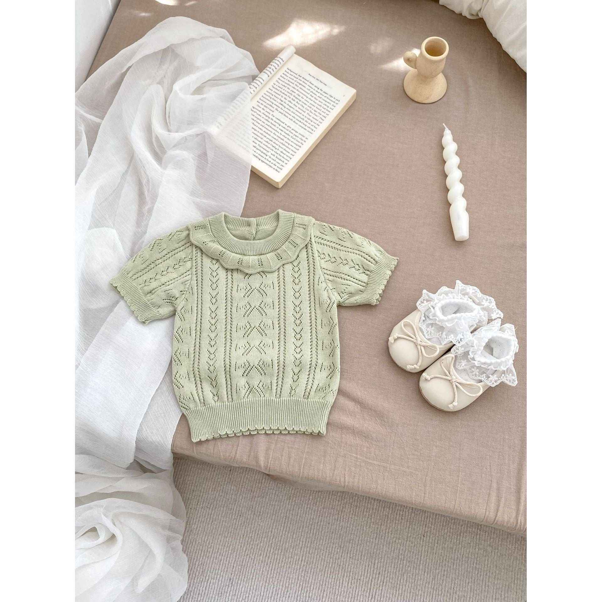 Summer Baby Kids Girls Hollow Out Knitting Pattern Pullover Top And Bloomers Casual Clothing Set