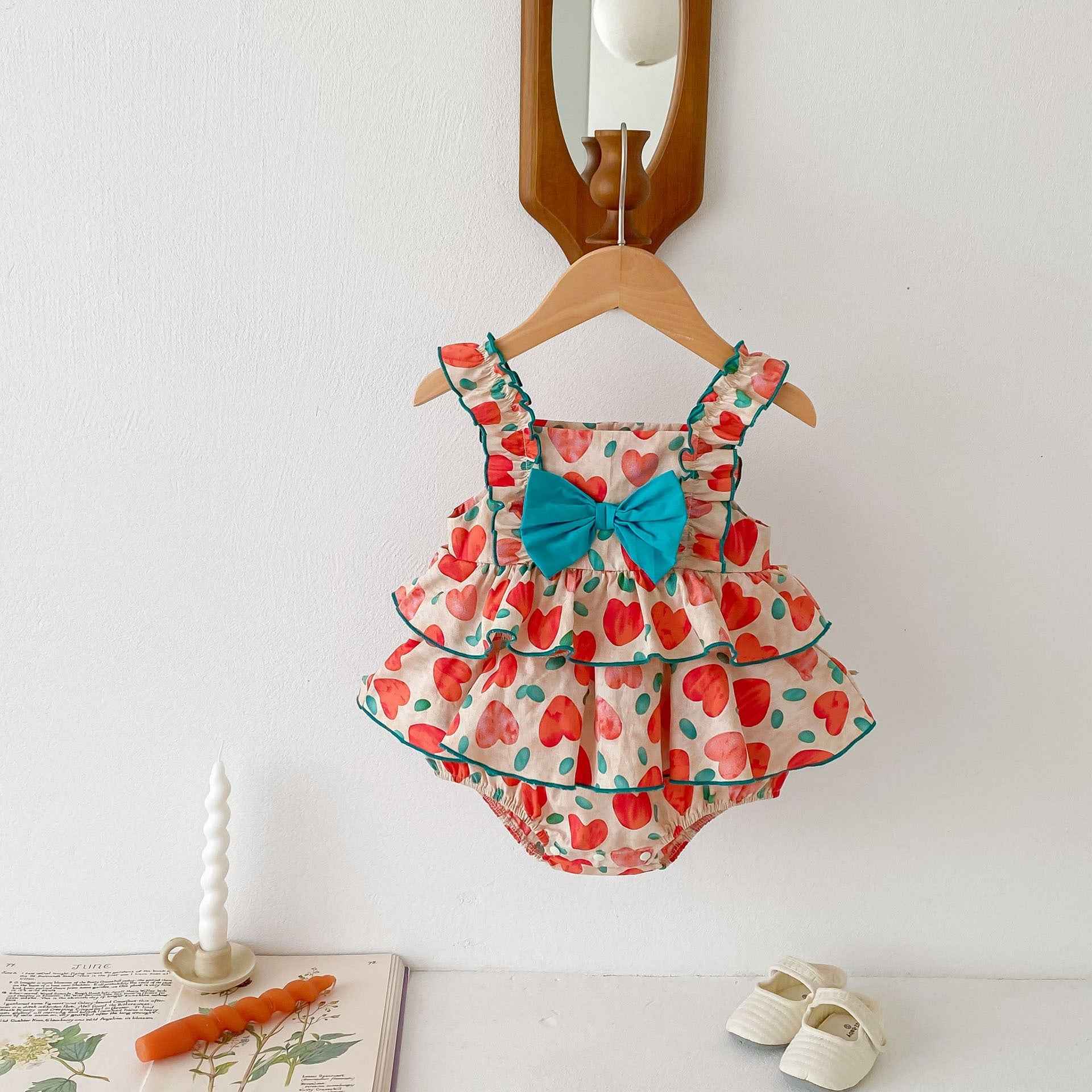 New Arrival Summer Baby Kids Girls Heart Pattern Sleeveless Big Bow Strap Onesies