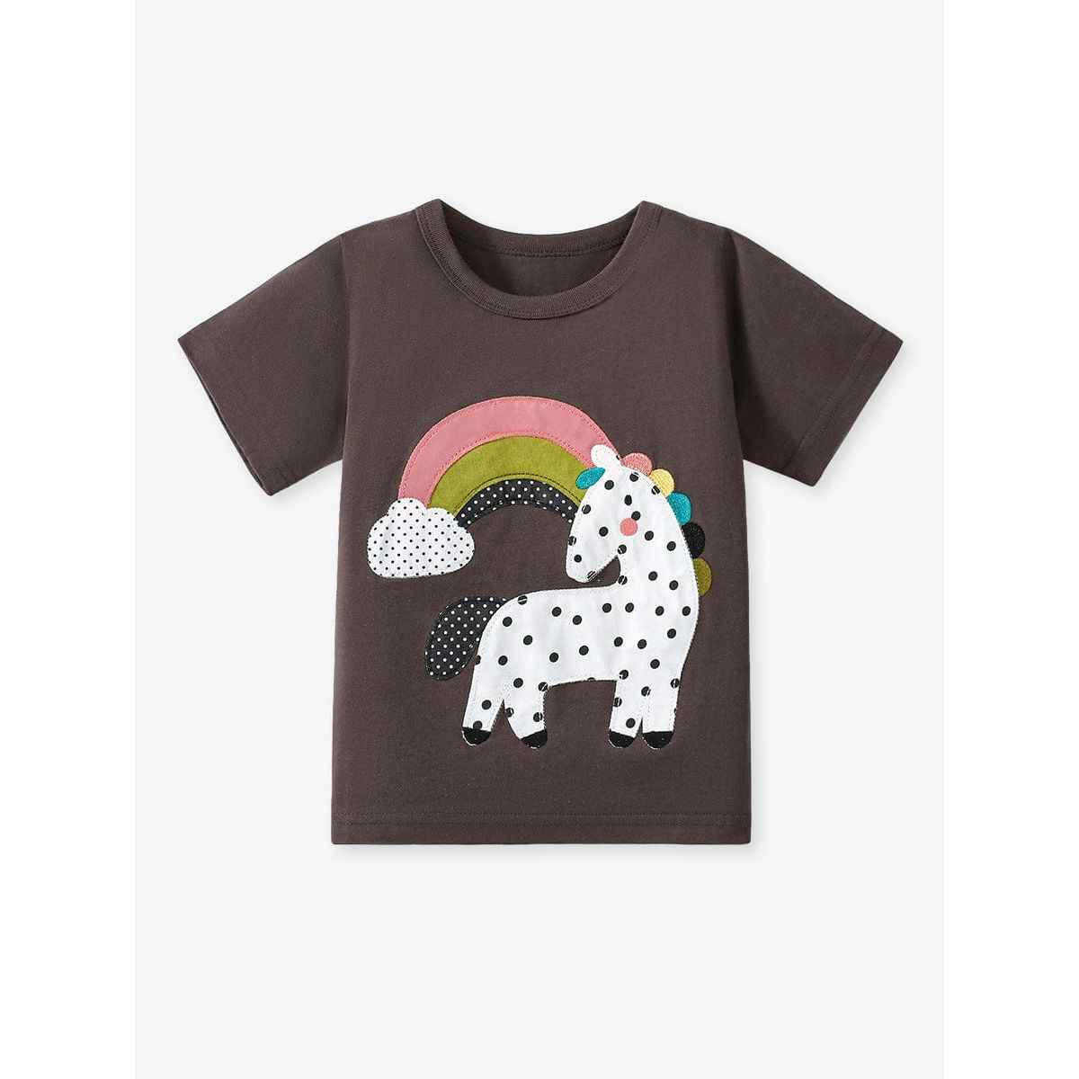 Girls’ Dots Cartoon Pattern Short Sleeves T-shirt in European and American Style for Summer