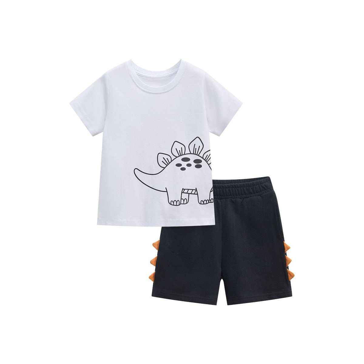 Baby And Kids Boys Dinosaur Cartoon Short Sleeves Top And Shorts Casual Clothing Set