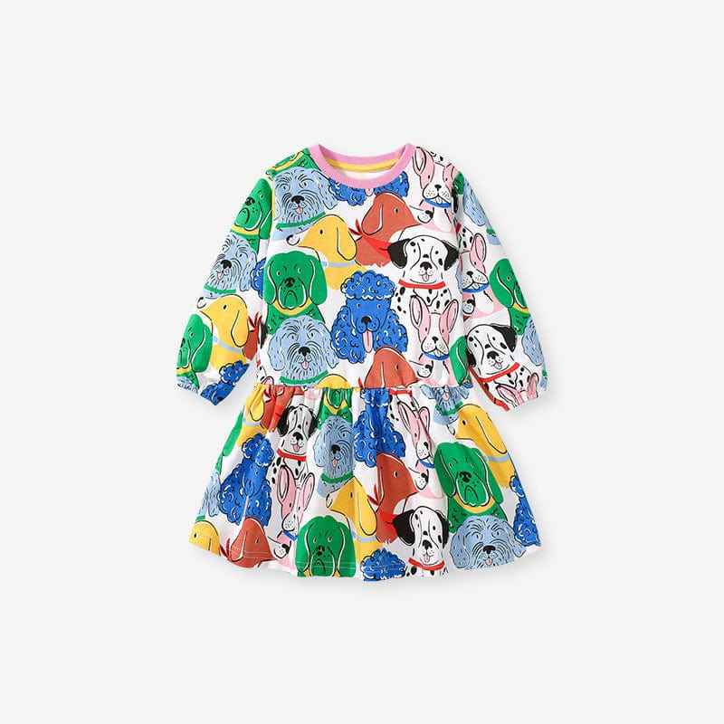 Design Autumn Girls Vivid Colorful Dogs Pattern Dress