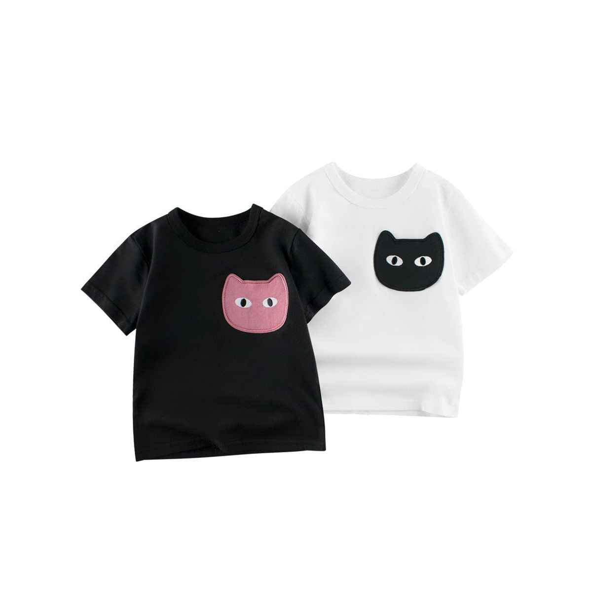 Cat Face Cartoon Pattern Girls T-Shirt In European And American Style For Summer