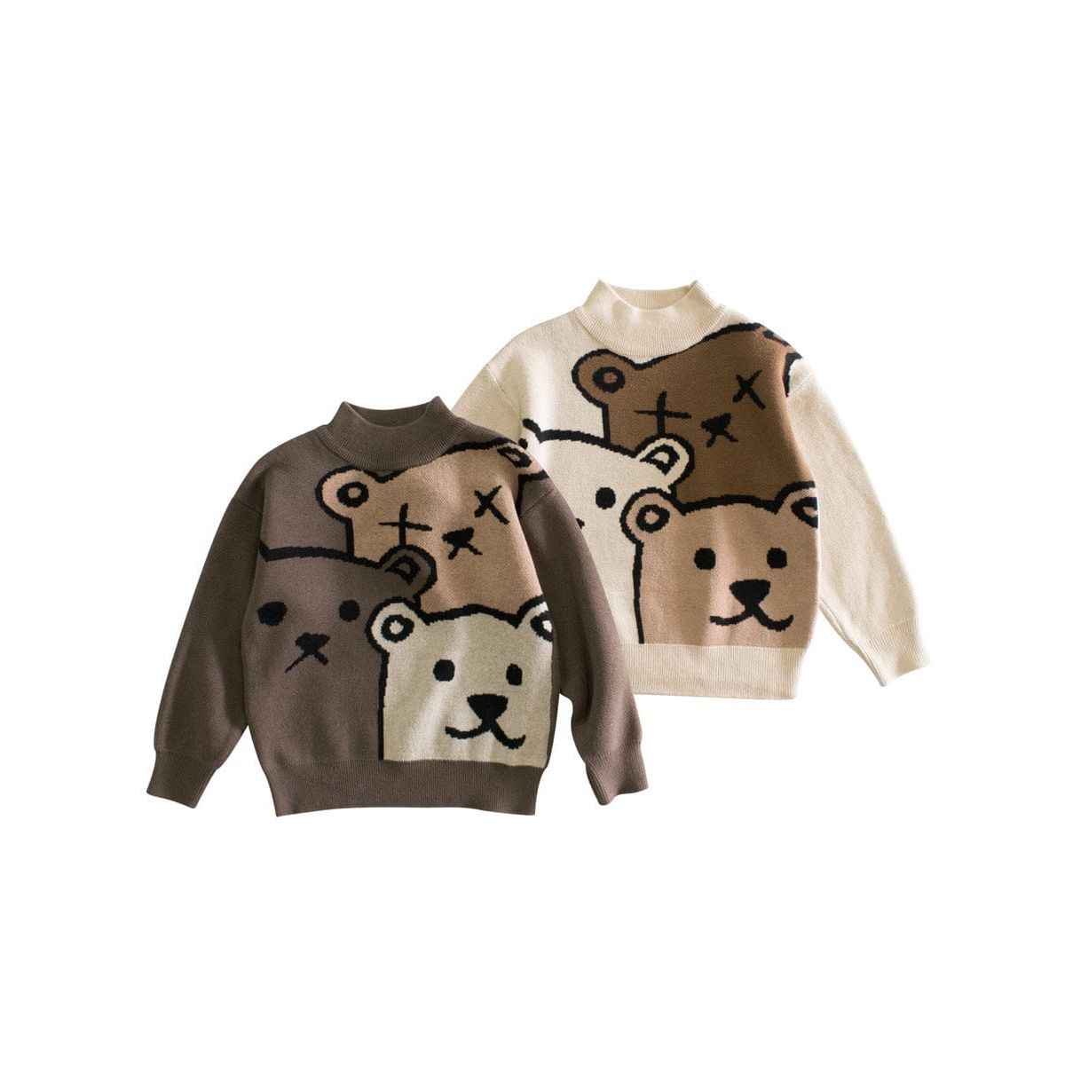 Baby Boys Teddy Bears Confusing Cartoon Mock Neck Long Sleeve Pullover